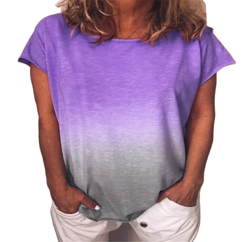 Europe and the United States summer cross-border hot women's T-shirt ebay hot rainbow gradient print T-shirt long-sleeved short-sleeved top Short Sleeve - Blue 4XL - Image 2
