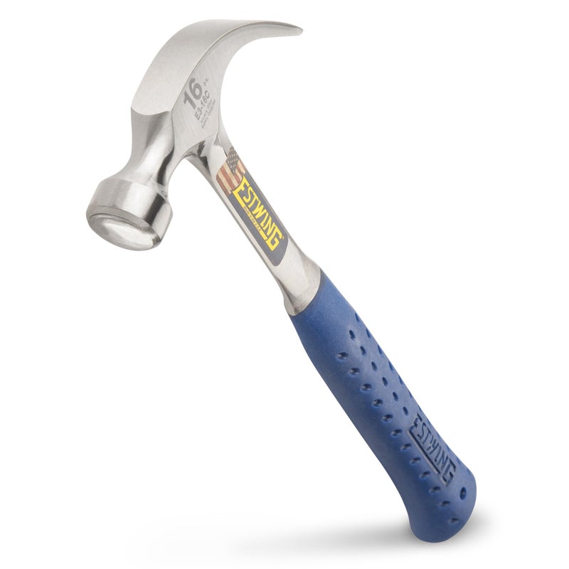 ESTWING Hammer - 16 oz Curved Claw with Smooth Face & Shock Reduction Grip - E3-16C,Silver - Image 1