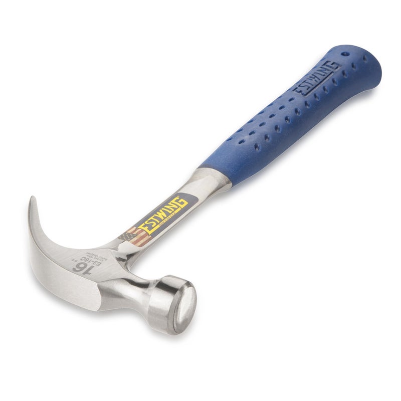ESTWING Hammer - 16 oz Curved Claw with Smooth Face & Shock Reduction Grip - E3-16C,Silver - Image 2