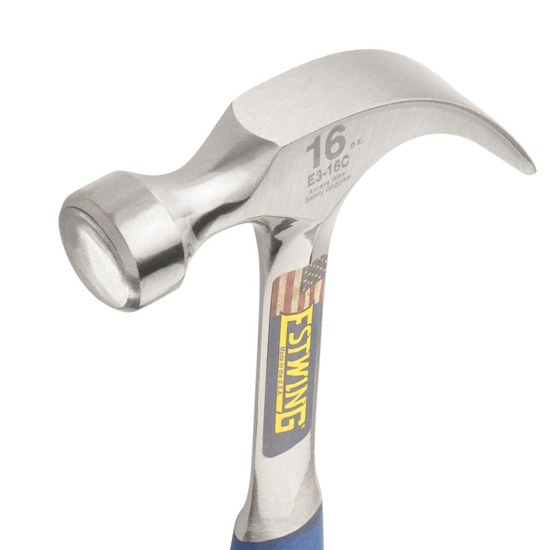 ESTWING Hammer - 16 oz Curved Claw with Smooth Face & Shock Reduction Grip - E3-16C,Silver - Image 3