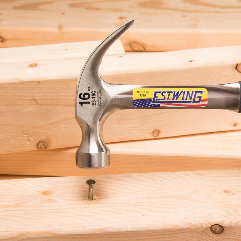 ESTWING Hammer - 16 oz Curved Claw with Smooth Face & Shock Reduction Grip - E3-16C,Silver - Image 5