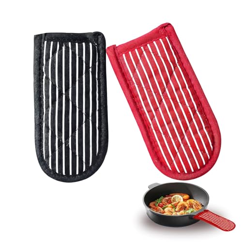 INIMAGINE 2 Handle for Cast Iron Tawa, Pot Handle Oven Gloves Heat Proof, Pot Handle Cover Ideal for Use in The Kitchen with A Very Hot Pan (Striped) - Image 1