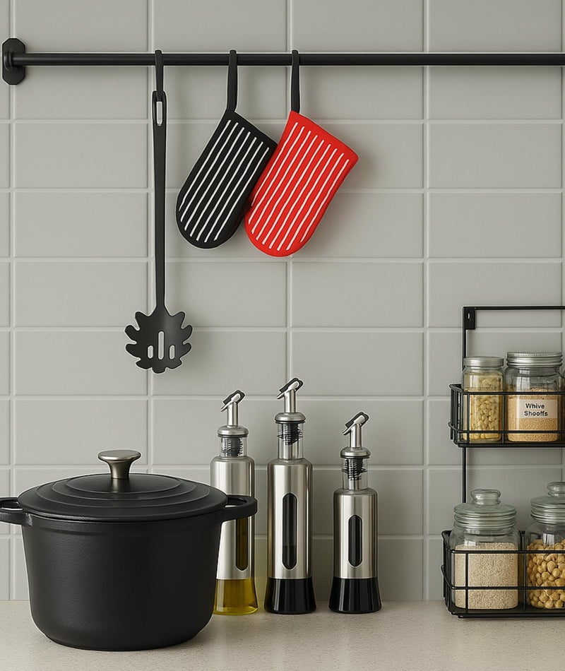 INIMAGINE 2 Handle for Cast Iron Tawa, Pot Handle Oven Gloves Heat Proof, Pot Handle Cover Ideal for Use in The Kitchen with A Very Hot Pan (Striped) - Image 4