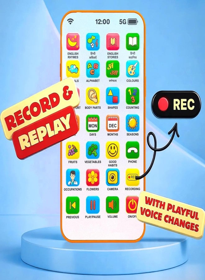 Mashes Educational Mobile Phone Toy for Kids | 28 Functions Learning Toy with 10 Language Sounds,Multilingual Sounds, Counting, Flash Light | Interactive Toy for Toddlers (Hindi & English Theme) - Image 2