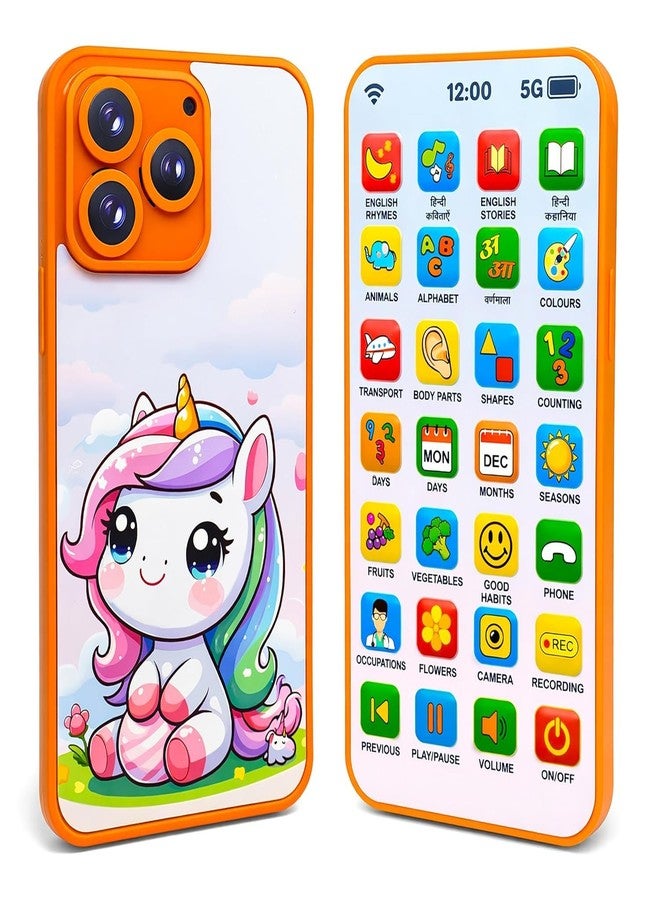 Mashes Educational Mobile Phone Toy for Kids | 28 Functions Learning Toy with 10 Language Sounds,Multilingual Sounds, Counting, Flash Light | Interactive Toy for Toddlers (Hindi & English Theme) - Image 1