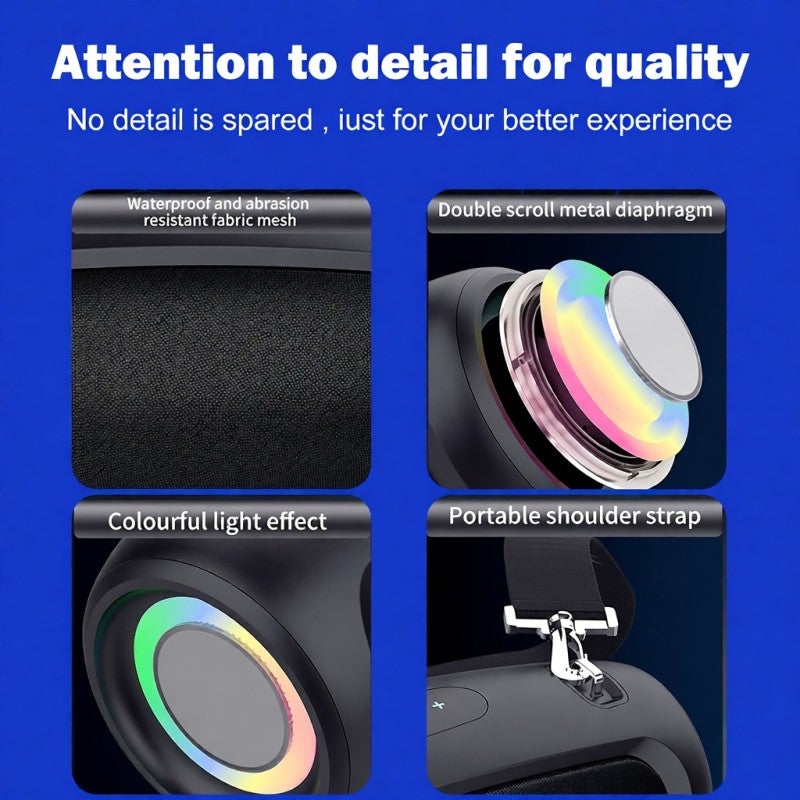 BT Speaker with Lights: Black Dual Speaker Bass Design - BT 5.1 Stable Connection 12000mAh Battery for Home Bedroom Outdoor Use - Image 5