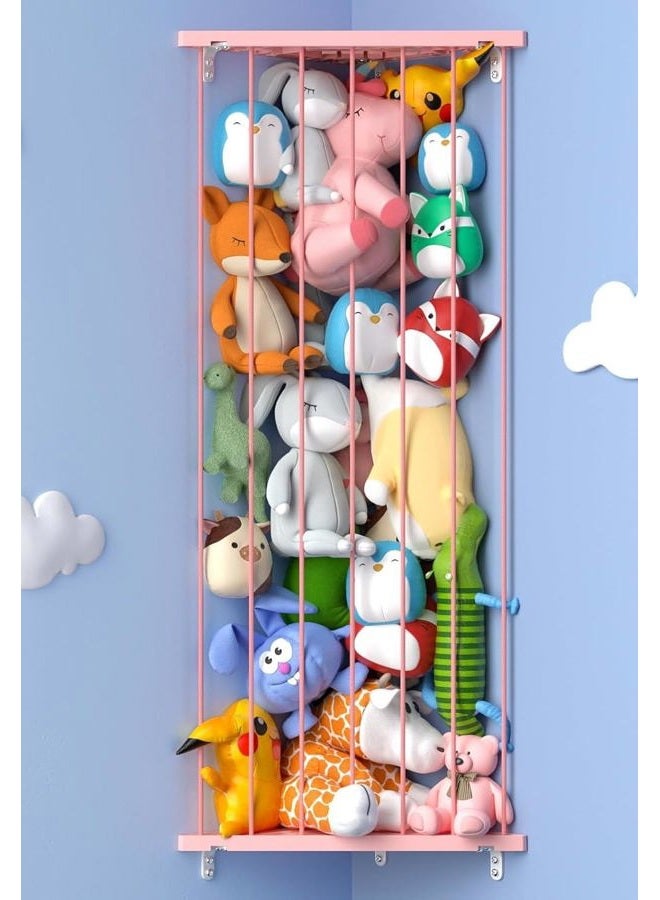 Befayoo Stuffed Animal Storage Shelf Organizer(Patented) - Corner Stuffed Animal Holder Length Adjustable - Wall Plush Storage for Nursery Playroom Bedroom Kids Room (Pink, Standard) - Image 1