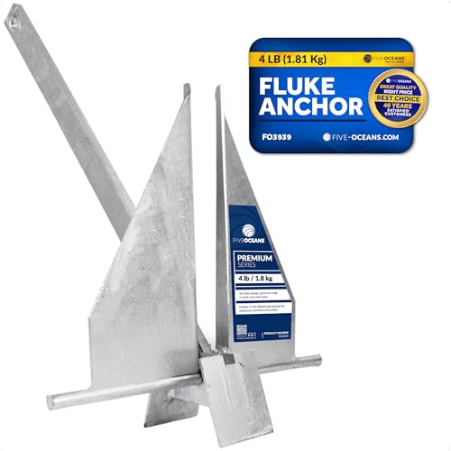 Five Oceans Boat Anchor - Fluke Anchor, 4 Lb, Galvanized Steel Boat Anchors, for Kayak, Dinghies, Personal Watercraft, Paddleboards, Canoes, Inflatables, Small Boats - FO3939 - Image 1