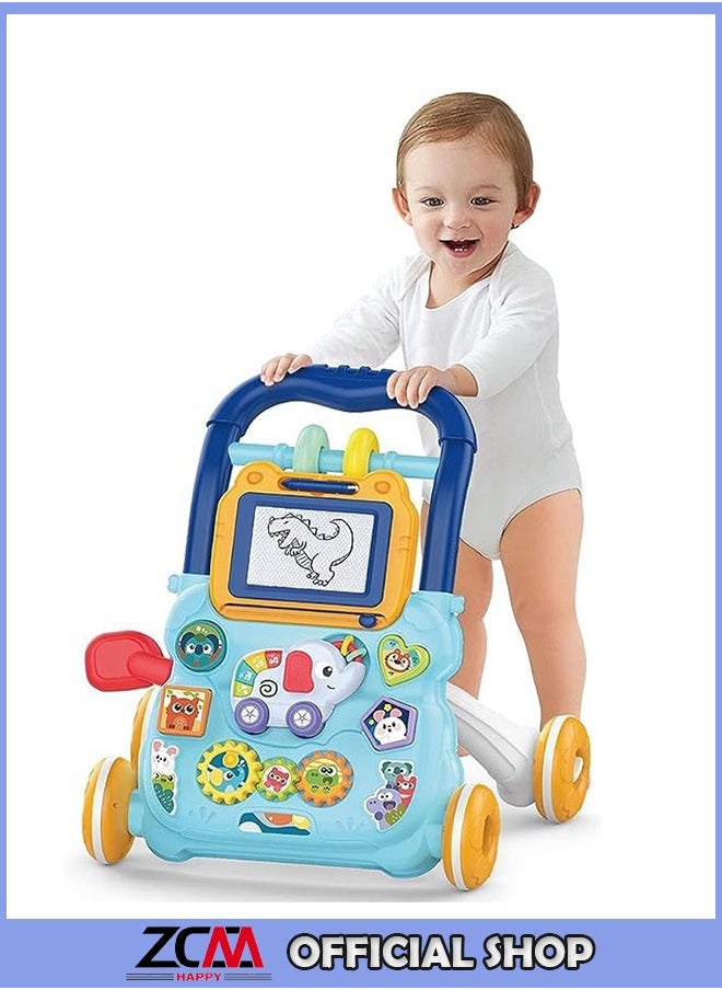 ZCM-HAPPY Multifunctional baby walker, learning to walk and stand stroller with drawing board, music, toys and anti-rollover  - Image 1