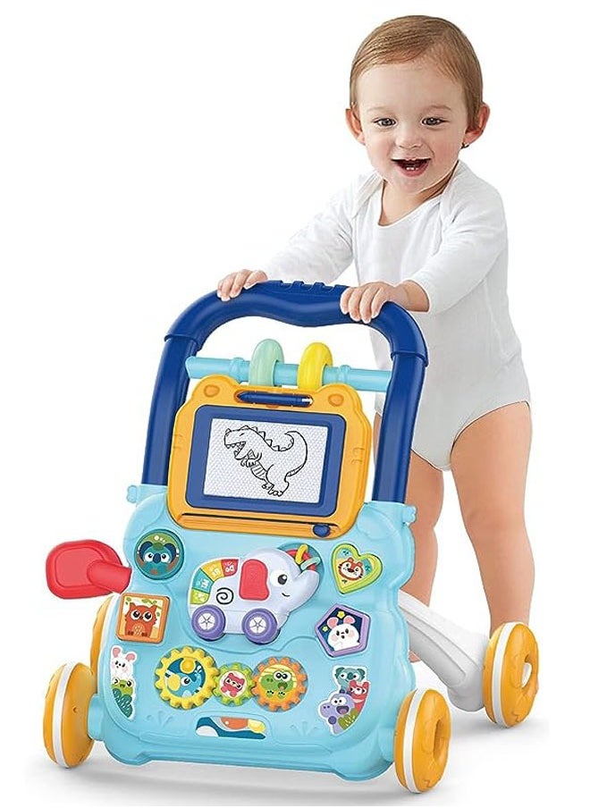 ZCM-HAPPY Multifunctional baby walker, learning to walk and stand stroller with drawing board, music, toys and anti-rollover  - Image 2