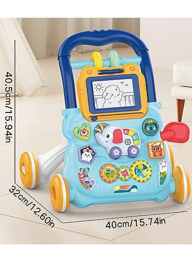 ZCM-HAPPY Multifunctional baby walker, learning to walk and stand stroller with drawing board, music, toys and anti-rollover  - Image 4