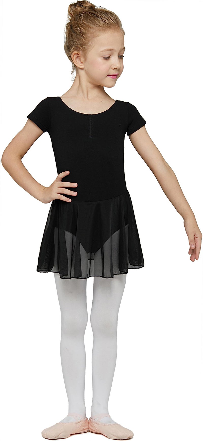 MdnMd Black Dance Ballet Leotard for Toddler Girls Classic Short Sleeve Tutu Skirt (Age 2-4 / 2t,3t) - Image 3