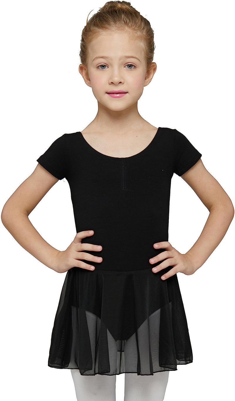MdnMd Black Dance Ballet Leotard for Toddler Girls Classic Short Sleeve Tutu Skirt (Age 2-4 / 2t,3t) - Image 1