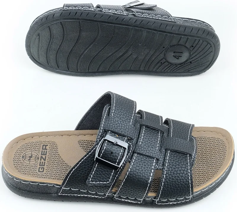 جيزر Men's Summer Single Buckle Faux Leather Adjustable Daily Slippers