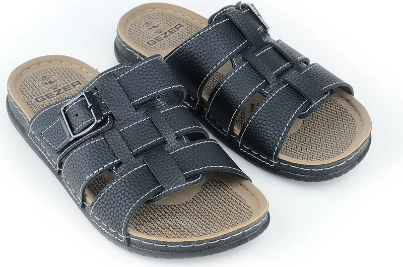 جيزر Men's Summer Single Buckle Faux Leather Adjustable Daily Slippers