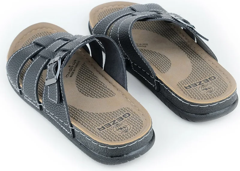 جيزر Men's Summer Single Buckle Faux Leather Adjustable Daily Slippers