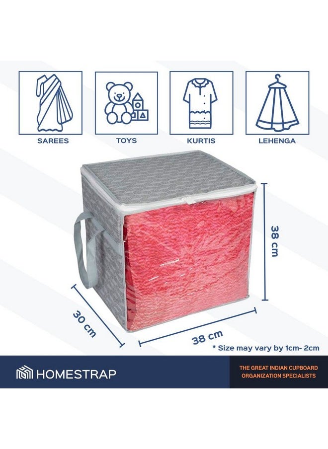 هومستراب مجموعة من 2 غطاء ساري جامبو من Homestrap مع نافذة أمامية ومقبض جانبي | منظم تخزين الملابس القابل للتكديس (رمادي)، بولي بروبيلين  - Image 2