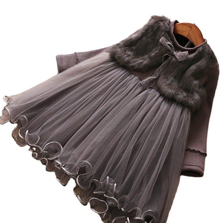 6028 Children'S Children'S Clothing Girls' Faux Mink Velvet Fake Two-Piece Baby Fleece-Lined Princess Dress Dress - Image 5