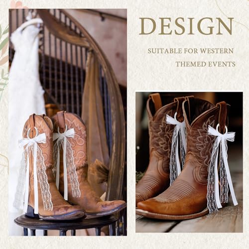 FineCheer 4 Pcs White Ribbon Boot Bow for Cowgirl Boots Lace Bows Clip Decor Removable for Wedding Women DIY Bridal Shower Reception Accessory Supplies Gifts - Image 3