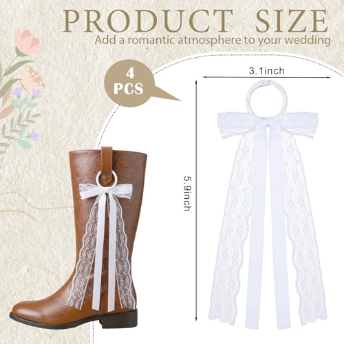 FineCheer 4 Pcs White Ribbon Boot Bow for Cowgirl Boots Lace Bows Clip Decor Removable for Wedding Women DIY Bridal Shower Reception Accessory Supplies Gifts - Image 2