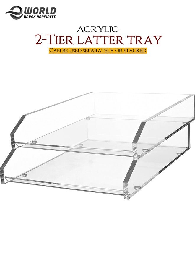 Eworld 2 Tier Clear Acrylic Magazine File Holder Document Storage Organising Stand and Desk Organiser for Books and Papers - Image 1