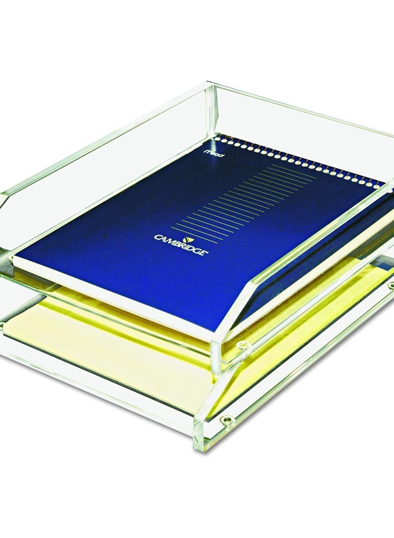 Eworld 2 Tier Clear Acrylic Magazine File Holder Document Storage Organising Stand and Desk Organiser for Books and Papers - Image 2