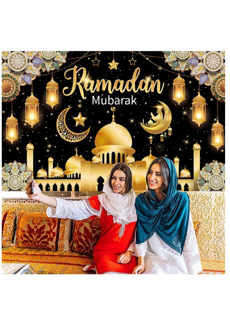 Laravel Ramadan Mubarak Backdrop Banner Large Eid Arabian Nights Moon Stars Ramadan Kareem Party Decorations Supplies Photo Booth for Wall Home Indoor Outdoor 70.8 X 43.3 Inch/180x110cm  - Image 3