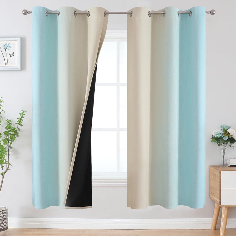 Estelar Textiler Aqua and Beige Ombre Blackout Curtains 72 Inches Length for Bedroom  Thermal Insulated Light Blocking Grommet Gradient Blackout Drapes for Living Room  42Wx72L  2 Panels - Image 1