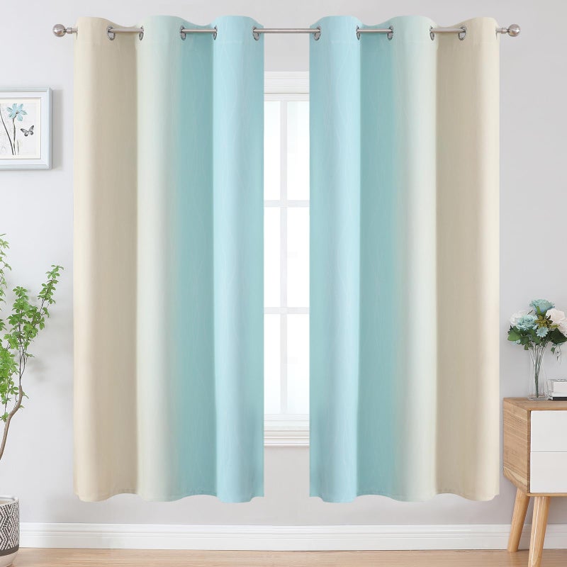 Estelar Textiler Aqua and Beige Ombre Blackout Curtains 72 Inches Length for Bedroom  Thermal Insulated Light Blocking Grommet Gradient Blackout Drapes for Living Room  42Wx72L  2 Panels - Image 2