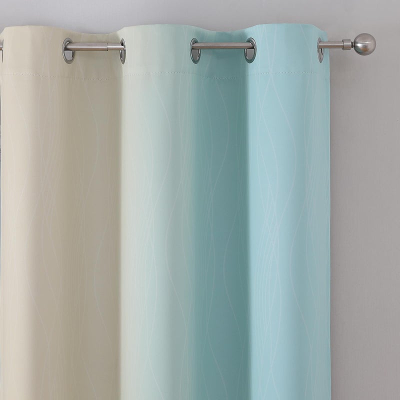 Estelar Textiler Aqua and Beige Ombre Blackout Curtains 72 Inches Length for Bedroom  Thermal Insulated Light Blocking Grommet Gradient Blackout Drapes for Living Room  42Wx72L  2 Panels - Image 4