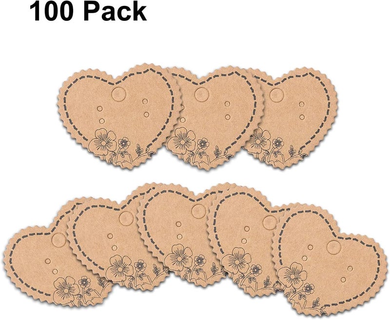 None/Brand Grenali 100 Brown Heart Shape Earring Display Cards, Kraft Paper Jewelry Cards, 1.96"x1.6" (Pack of 100) - Image 2