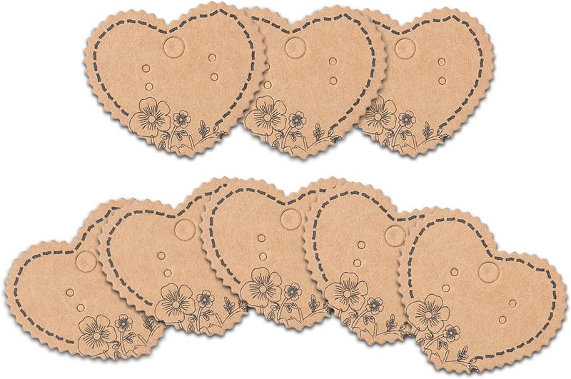 None/Brand Grenali 100 Brown Heart Shape Earring Display Cards, Kraft Paper Jewelry Cards, 1.96"x1.6" (Pack of 100) - Image 1