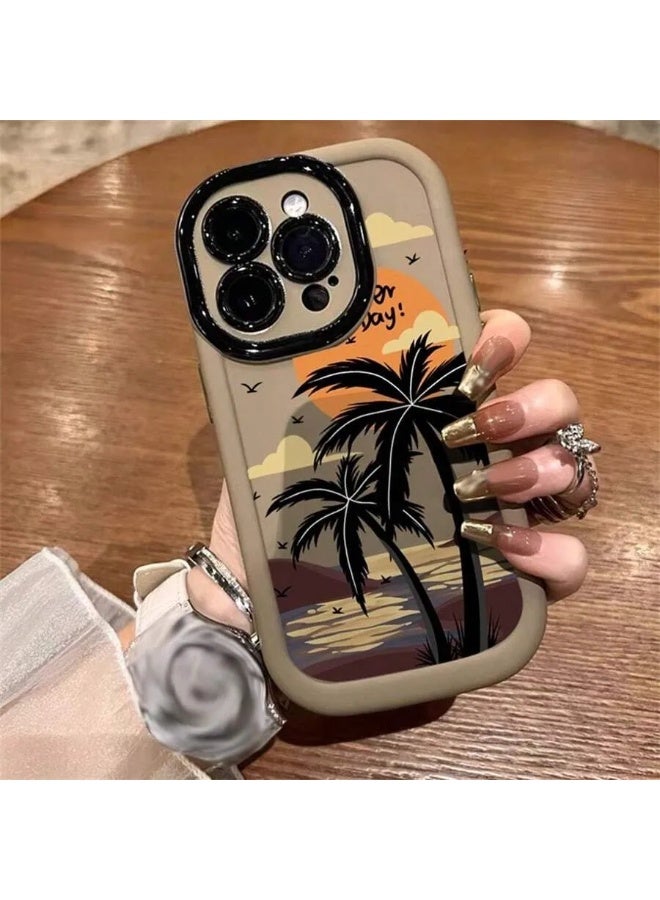 شي إن جراب هاتف مطبوع بمنظرغروب البحر مع اشجارالنخيل تصميم عصري وانيق واقي من الصدمات متوافق مع أيفون 14 بروماكس - Image 1