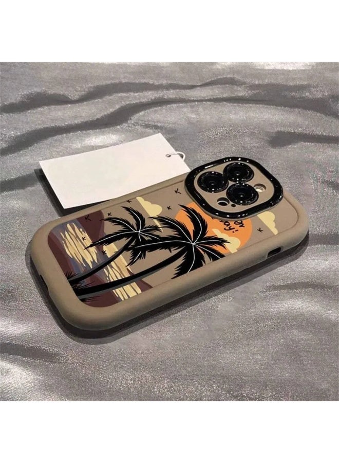 شي إن جراب هاتف مطبوع بمنظرغروب البحر مع اشجارالنخيل تصميم عصري وانيق واقي من الصدمات متوافق مع أيفون 14 بروماكس - Image 2