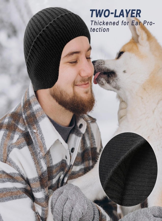 HiRui Knitted Beanie Hats Winter Hats Ear Covers for Men Women Kids Warm Slouchy (Black) - Image 5