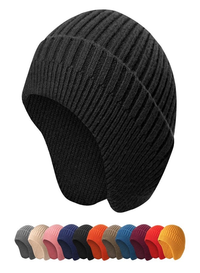 HiRui Knitted Beanie Hats Winter Hats Ear Covers for Men Women Kids Warm Slouchy (Black) - Image 1