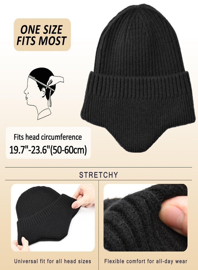 HiRui Knitted Beanie Hats Winter Hats Ear Covers for Men Women Kids Warm Slouchy (Black) - Image 2