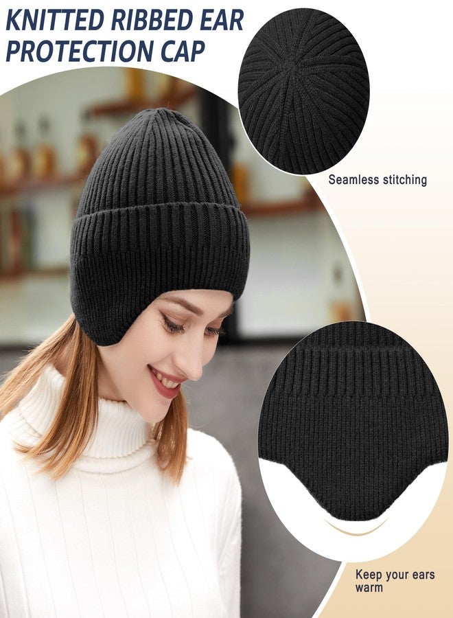 HiRui Knitted Beanie Hats Winter Hats Ear Covers for Men Women Kids Warm Slouchy (Black) - Image 4