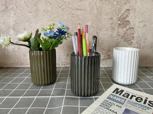 TOPYOKK Stoneware Coffee Bar Utensil Holder Tea & Coffee Spoon & Stirrer Holder for Stir Stick Straw Teaspoon Holder Spoon Cup Small Utensil Jar Fluted Vertical Stripe (Bronze) - Image 4