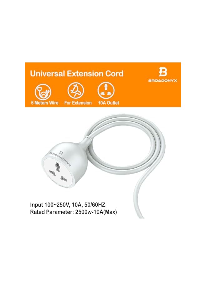 BXOE Broadonyx Extension cord with 5 Meters Heavy Duty Long Wire Cord, Single Outlet Socket 2500W 10A Expandable Electric Extension, UK Plug Extension socket for Indoor Outdoor Use (5M/ Grey)