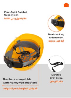LAWAZIM Safety Helmet -Yellow- Impact-Resistant HDPE Protective Hard Hat with Comfortable Sweatband, Chin Strap, and Headgear - for Construction Sites Industrial Work Engineering Projects Outdoor Work  - Image 3