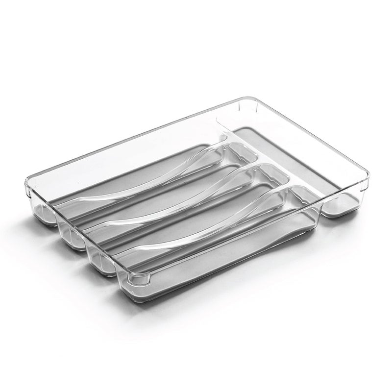 BINO 5-Slot Silverware Organizer for Drawer | Plastic Utensil Kitchen Drawers Tray Organization w/Grip Lining (Light Grey) - Image 1