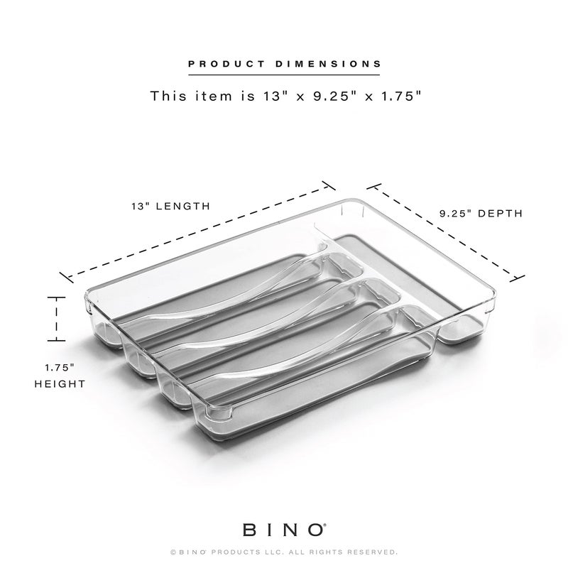 BINO 5-Slot Silverware Organizer for Drawer | Plastic Utensil Kitchen Drawers Tray Organization w/Grip Lining (Light Grey) - Image 3