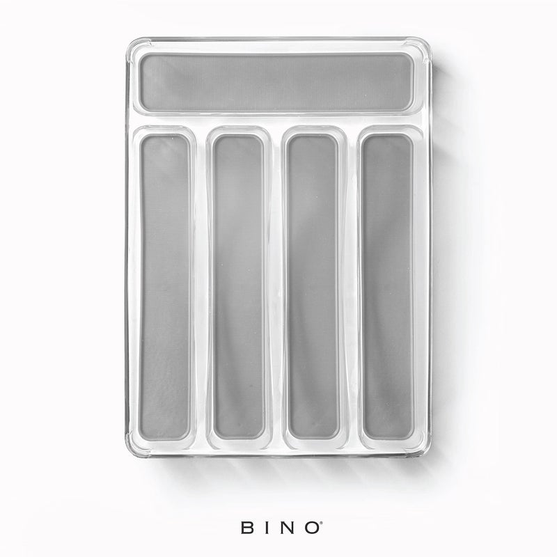 BINO 5-Slot Silverware Organizer for Drawer | Plastic Utensil Kitchen Drawers Tray Organization w/Grip Lining (Light Grey) - Image 5