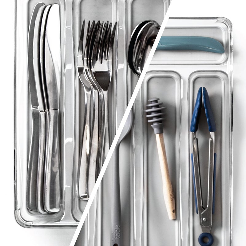 BINO 5-Slot Silverware Organizer for Drawer | Plastic Utensil Kitchen Drawers Tray Organization w/Grip Lining (Light Grey) - Image 4