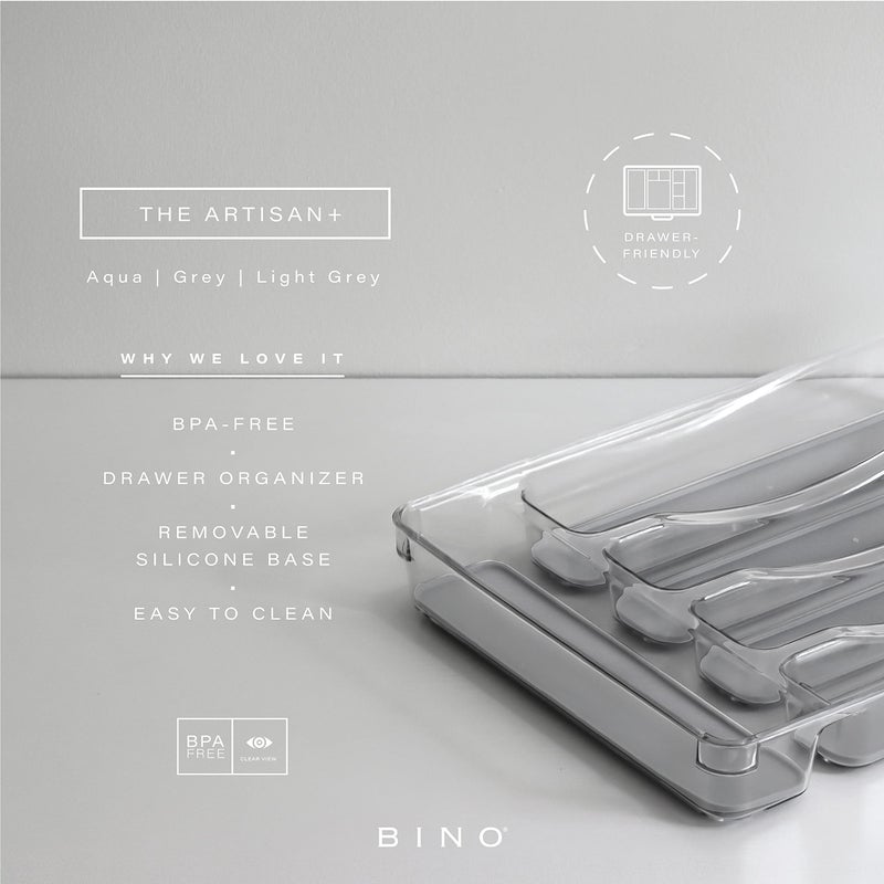 BINO 5-Slot Silverware Organizer for Drawer | Plastic Utensil Kitchen Drawers Tray Organization w/Grip Lining (Light Grey) - Image 2