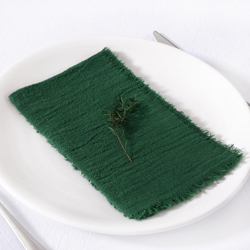 MLMC 6 Pack Emerald Green Linen Napkins Boho Washable Cloth Napkins with Fringe Reusable Rustic Gauze Dinner Table Decor 1717 for Wedding Bridal Baby Shower Party Decor - Image 4