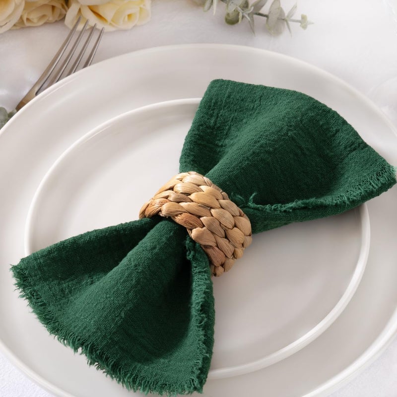 MLMC 6 Pack Emerald Green Linen Napkins Boho Washable Cloth Napkins with Fringe Reusable Rustic Gauze Dinner Table Decor 1717 for Wedding Bridal Baby Shower Party Decor - Image 3