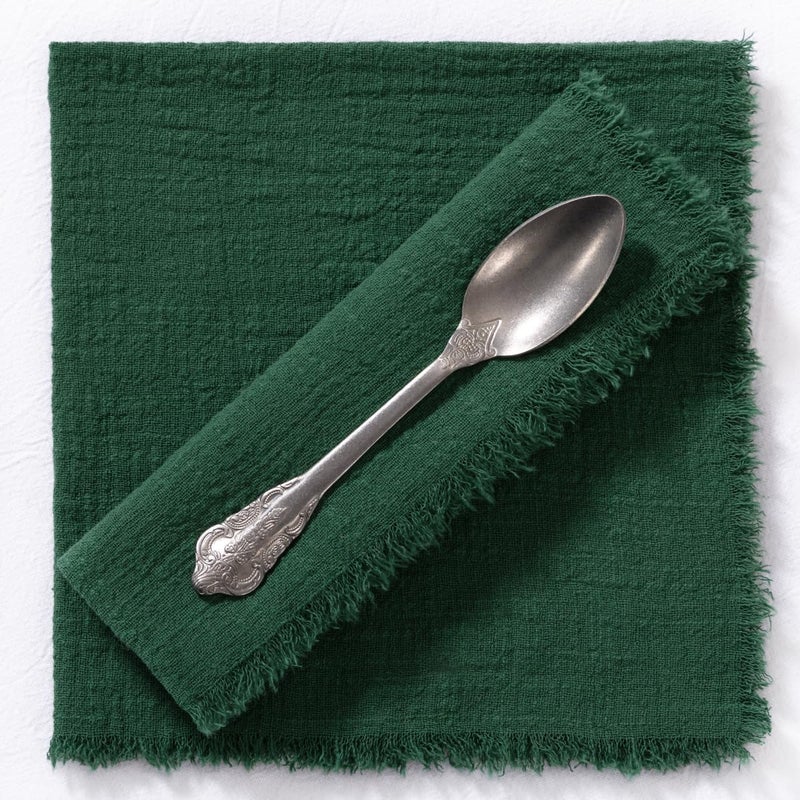 MLMC 6 Pack Emerald Green Linen Napkins Boho Washable Cloth Napkins with Fringe Reusable Rustic Gauze Dinner Table Decor 1717 for Wedding Bridal Baby Shower Party Decor - Image 5