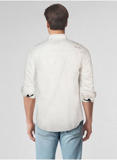 Dennis Lingo Men white - navy regular fit solid full sleeves button down cotton blend shirts with button closure featuring a spread collar- where comfort meets classic charm.  - Image 3